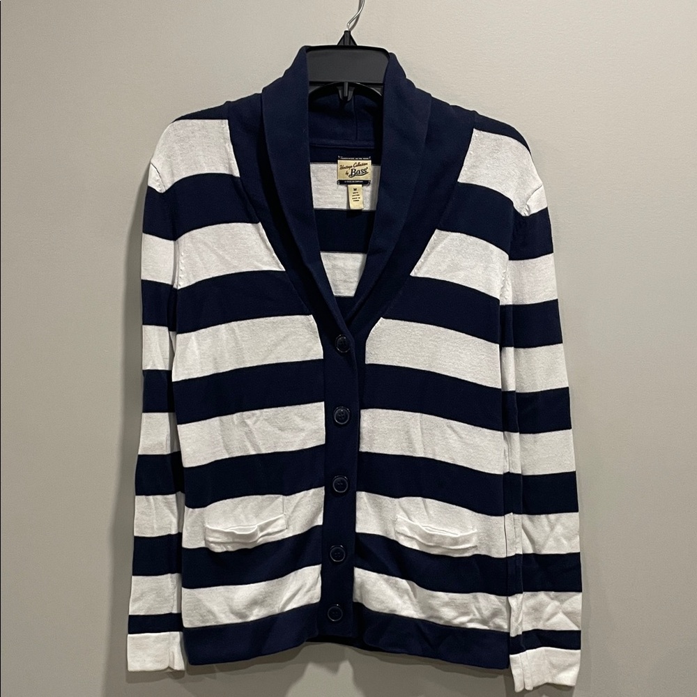 Bass Cardigan in Navy and White Stripes